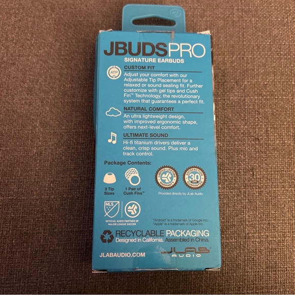 New JBuds Pro Signature Blue/Gray Earbuds with Wire - Picture 2 of 4